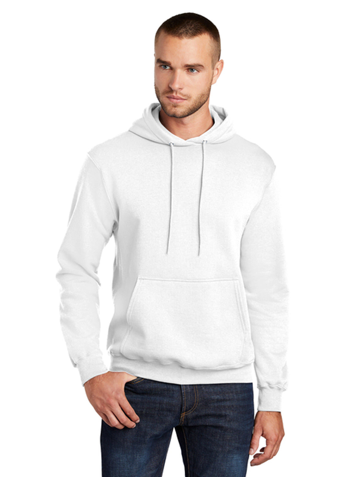 Men's 1-Pocket Core Fleece Pullover Hooded Sweatshirt - PC78H - White