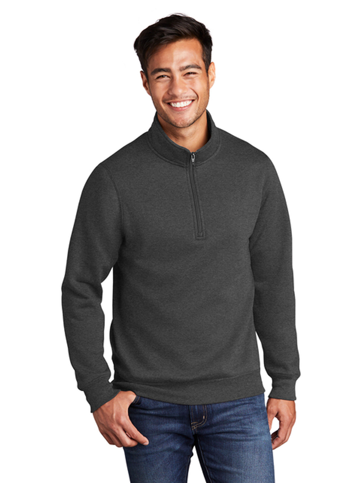 Men's Pocketless 1/4-Zip Pullover Sweatshirt - PC78Q - Dark Heather Grey