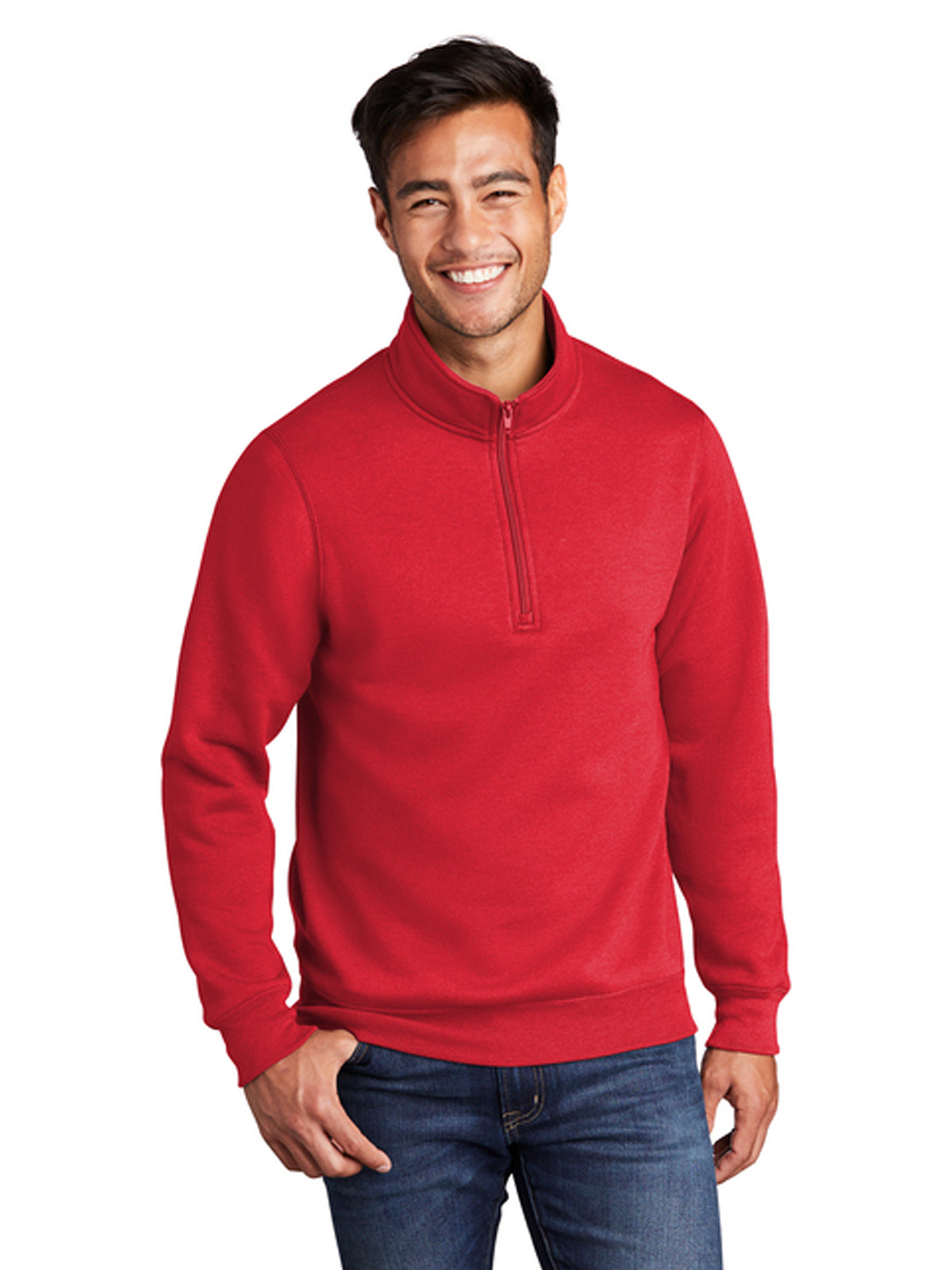 Men's Pocketless 1/4-Zip Pullover Sweatshirt - PC78Q - Red