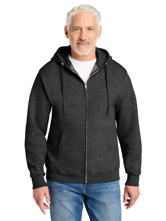 Men's 2-Pocket Core Fleece Full-Zip Hooded Sweatshirt - PC78ZH - Black Heather