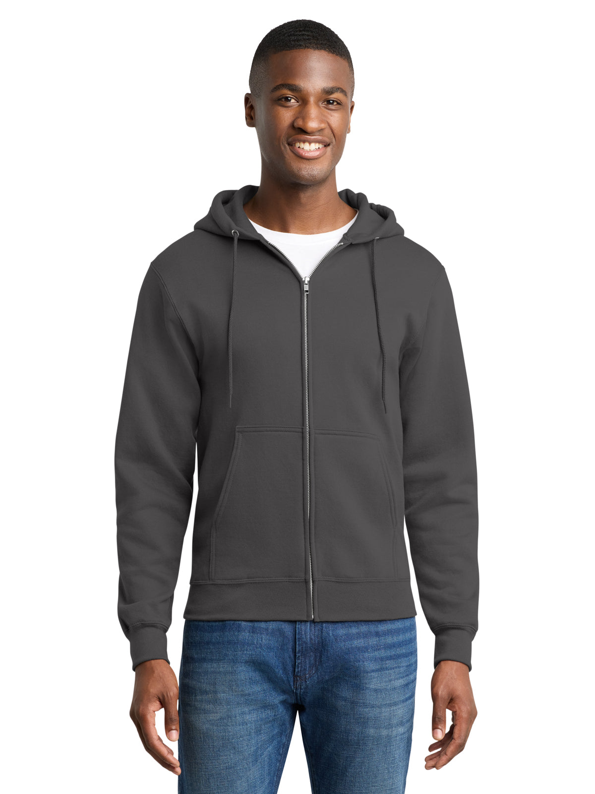 Men's 2-Pocket Core Fleece Full-Zip Hooded Sweatshirt - PC78ZH - Charcoal