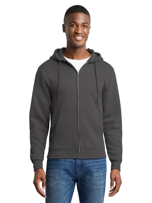 Men's 2-Pocket Core Fleece Full-Zip Hooded Sweatshirt - PC78ZH - Charcoal