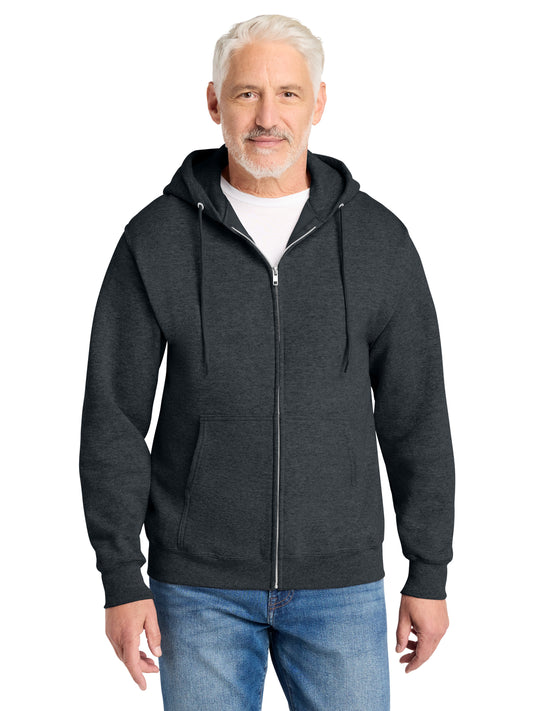 Men's 2-Pocket Core Fleece Full-Zip Hooded Sweatshirt - PC78ZH - Dark Heather Grey