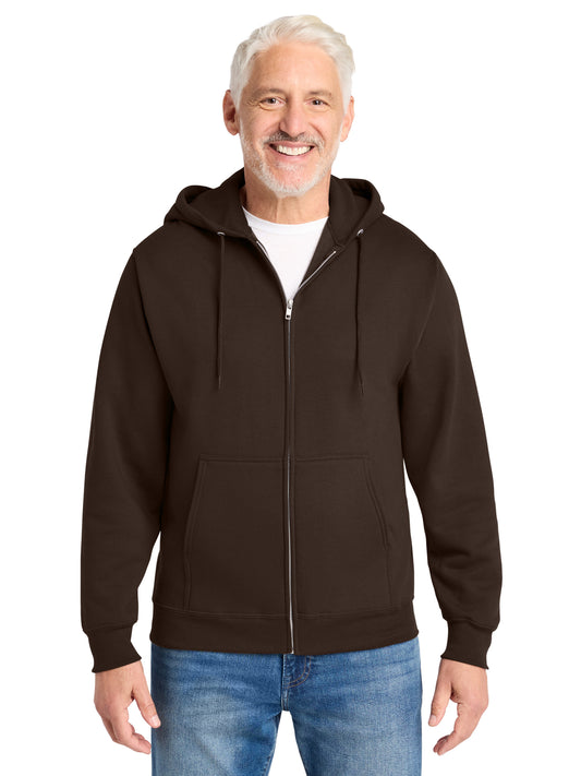Men's 2-Pocket Core Fleece Full-Zip Hooded Sweatshirt - PC78ZH - Dark Chocolate Brown