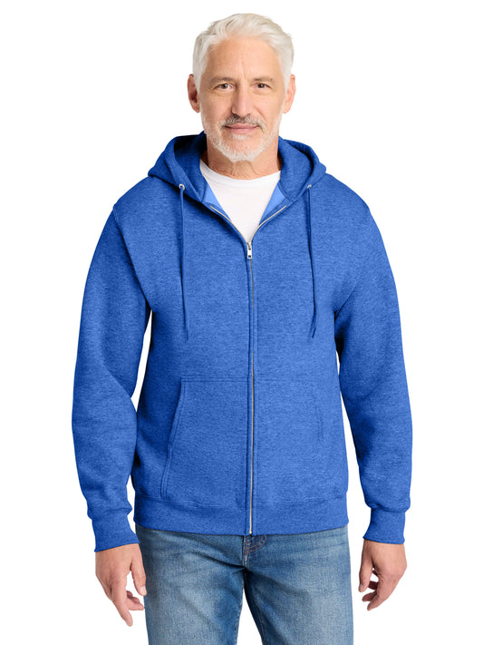 Men's 2-Pocket Core Fleece Full-Zip Hooded Sweatshirt - PC78ZH - Heather Royal