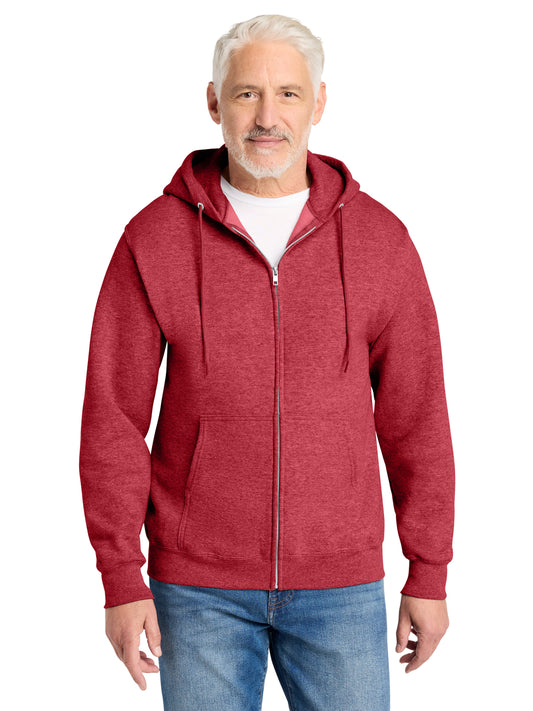 Men's 2-Pocket Core Fleece Full-Zip Hooded Sweatshirt - PC78ZH - Heather Red