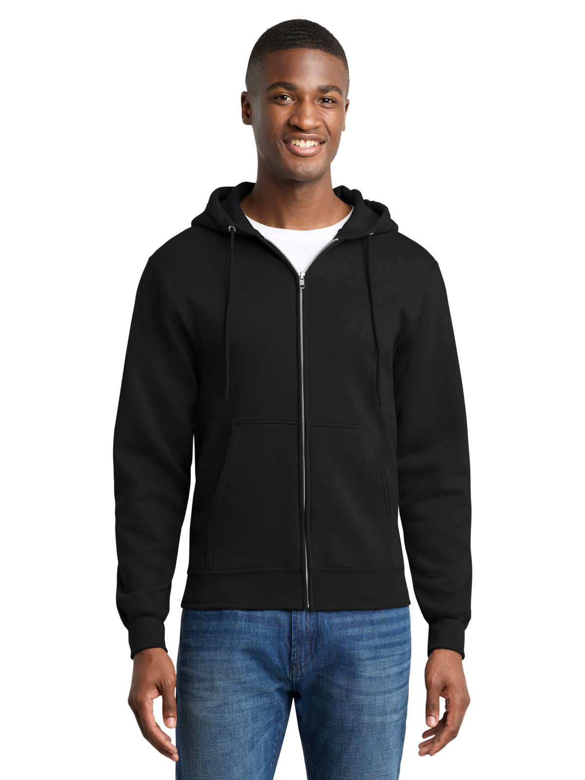 Men's 2-Pocket Core Fleece Full-Zip Hooded Sweatshirt - PC78ZH - Jet Black