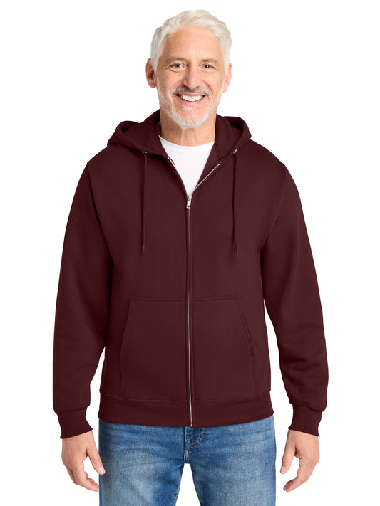 Men's 2-Pocket Core Fleece Full-Zip Hooded Sweatshirt - PC78ZH - Maroon