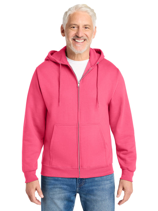 Men's 2-Pocket Core Fleece Full-Zip Hooded Sweatshirt - PC78ZH - Neon Pink