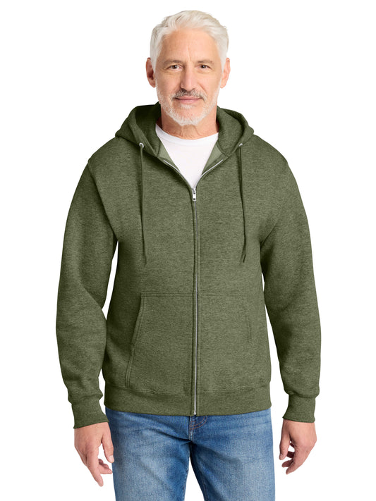 Men's 2-Pocket Core Fleece Full-Zip Hooded Sweatshirt - PC78ZH - Olive Drab Green Heather