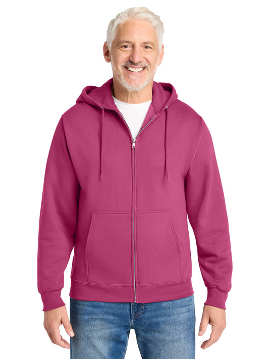 Men's 2-Pocket Core Fleece Full-Zip Hooded Sweatshirt - PC78ZH - Sangria