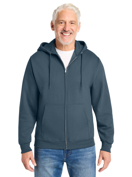 Men's 2-Pocket Core Fleece Full-Zip Hooded Sweatshirt - PC78ZH - Steel Blue
