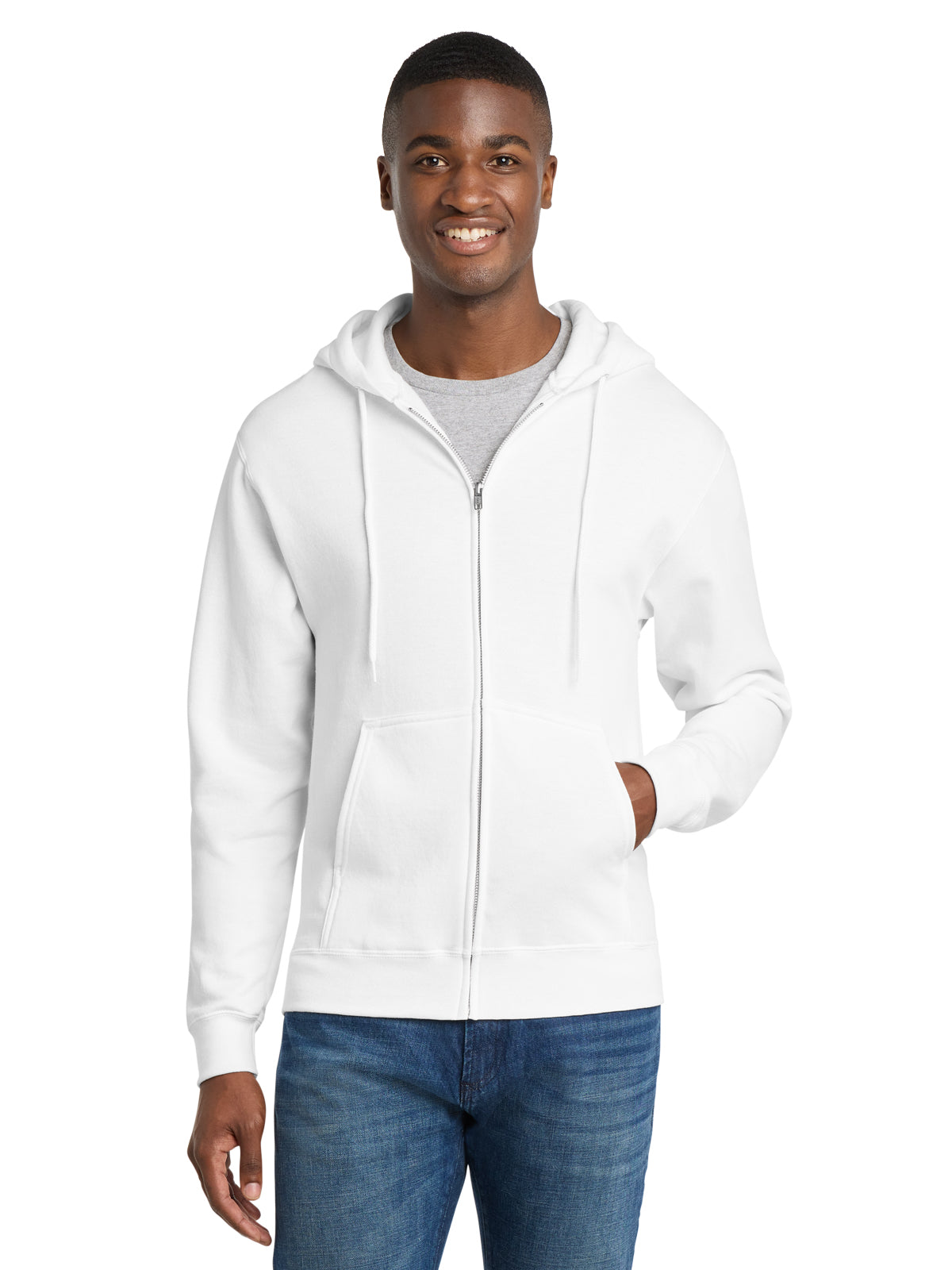 Men's 2-Pocket Core Fleece Full-Zip Hooded Sweatshirt - PC78ZH - White