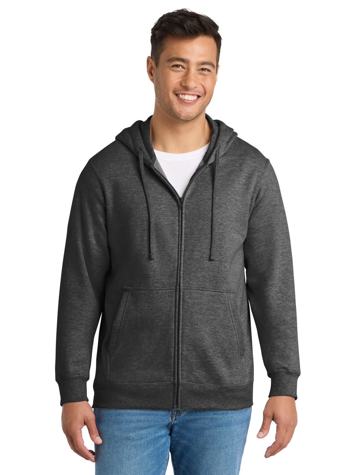 Men's Fleece Full-Zip Hooded Sweatshirt - PC850ZH - Dark Heather Grey