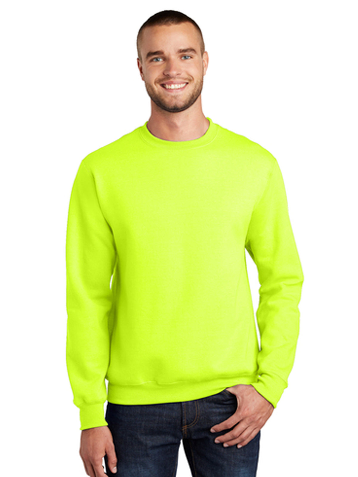 Men's Essential Fleece Crewneck Sweatshirt - PC90 - Safety Green