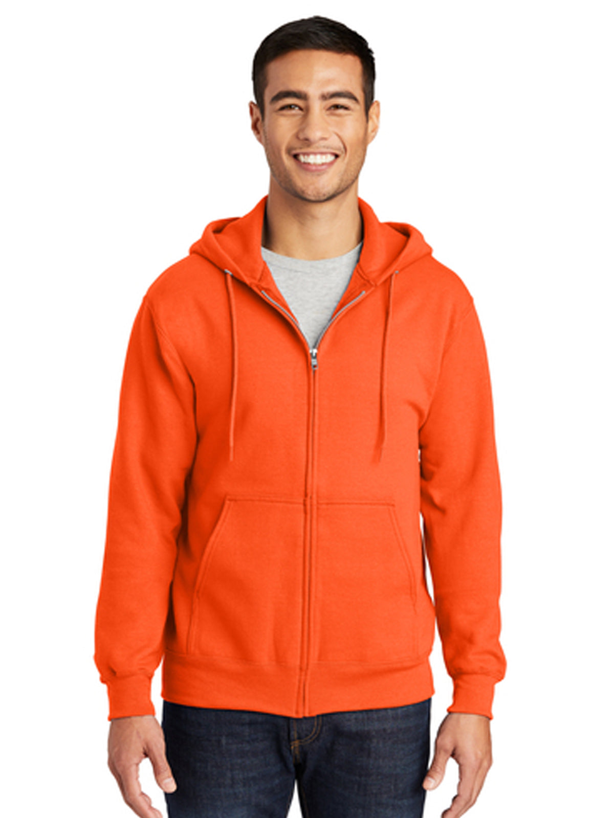 Men's Essential Fleece Full-Zip Hooded Sweatshirt - PC90ZH - Safety Orange
