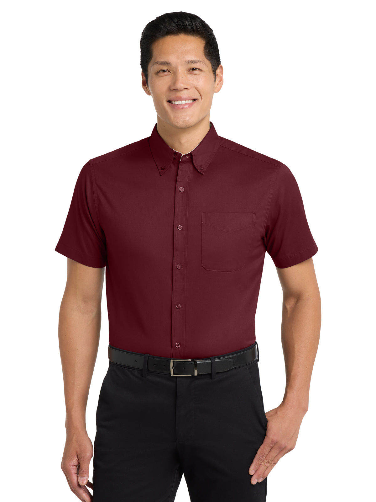 Men's Short Sleeve Easy Case Shirt - S508 - Burgundy/Light Stone