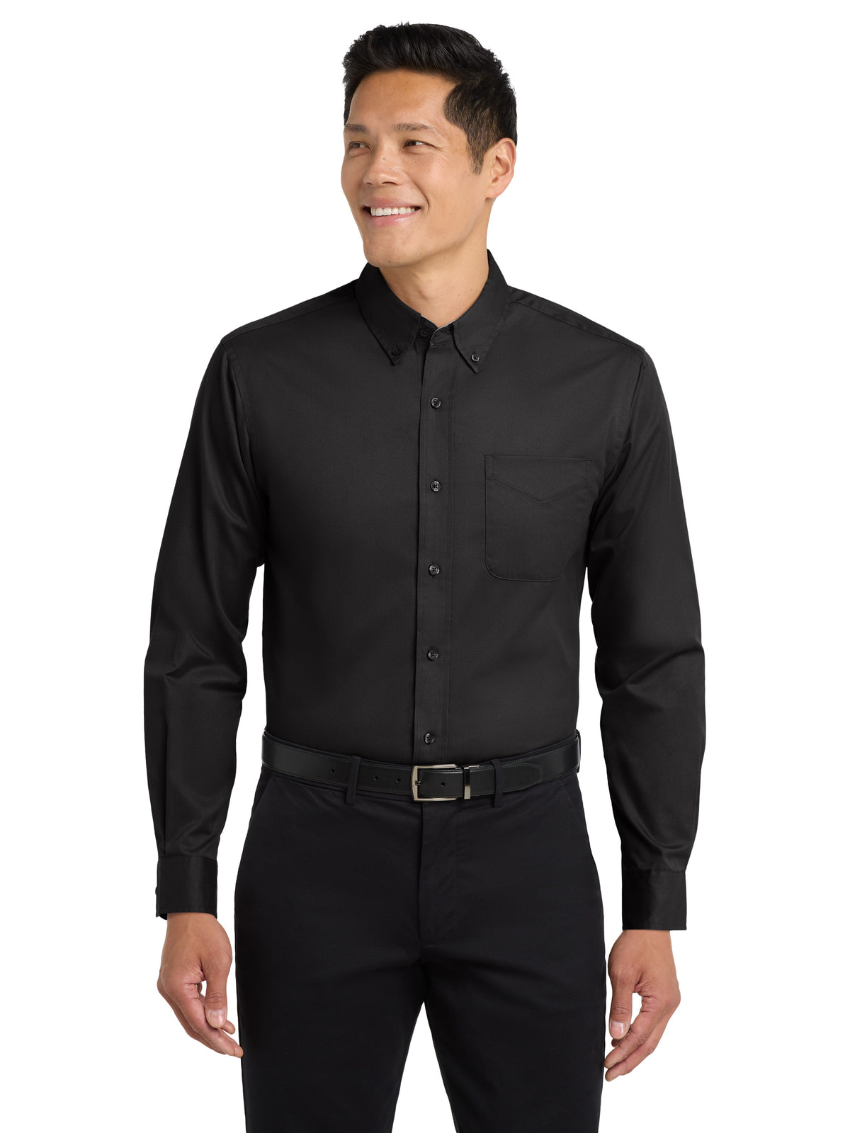 Men's Long Sleeve Easy Case Shirt - S608ES - Black/Light Stone