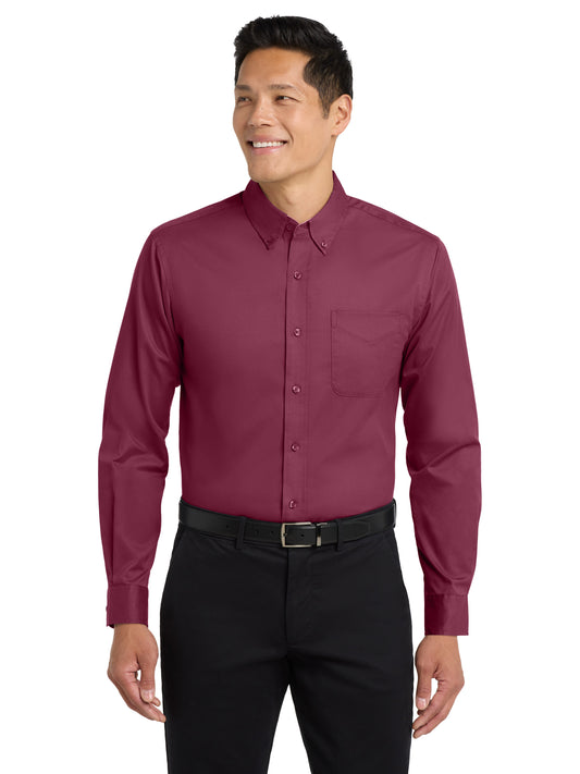 Men's Long Sleeve Easy Case Shirt - S608ES - Burgundy/Light Stone