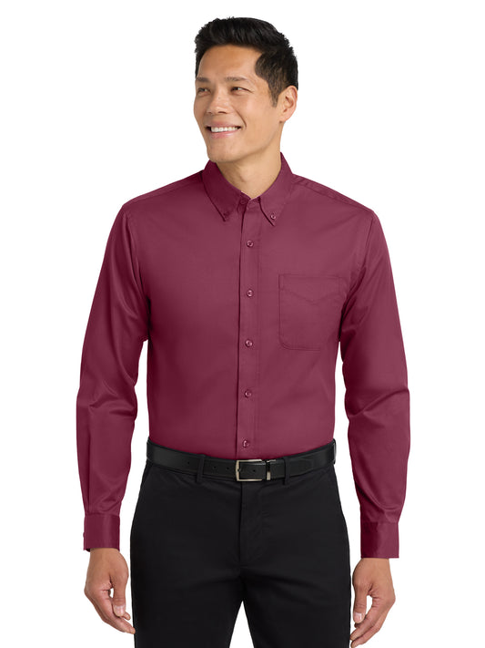 Men's Long Sleeve Easy Case Shirt - S608ES - Burgundy/Light Stone