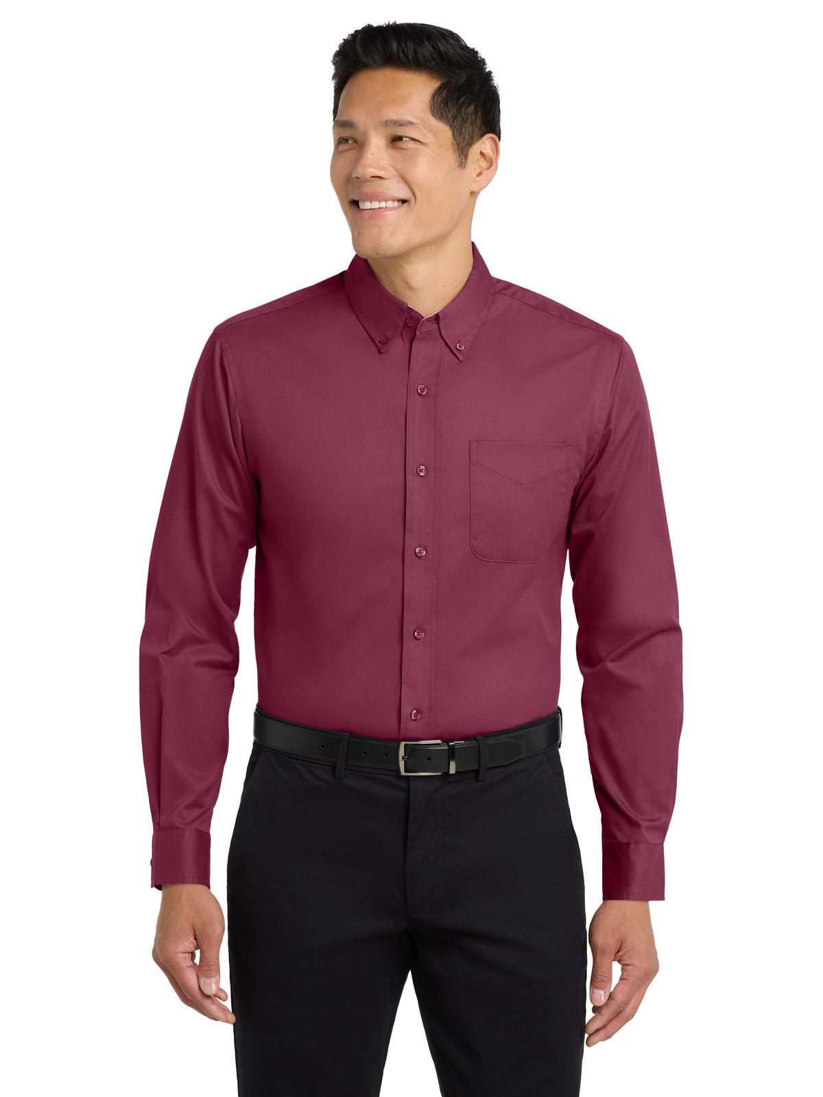 Men's Long Sleeve Easy Case Shirt - S608ES - Burgundy/Light Stone
