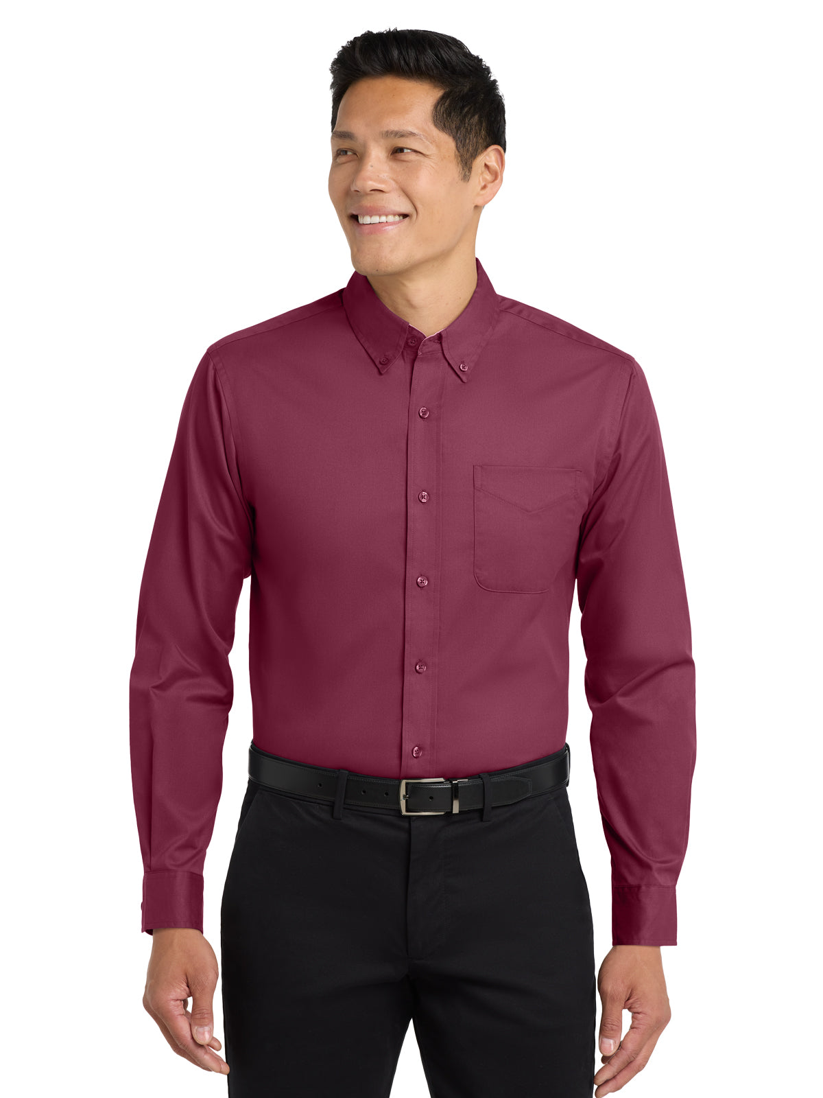 Men's Long Sleeve Easy Case Shirt - S608ES - Burgundy/Light Stone