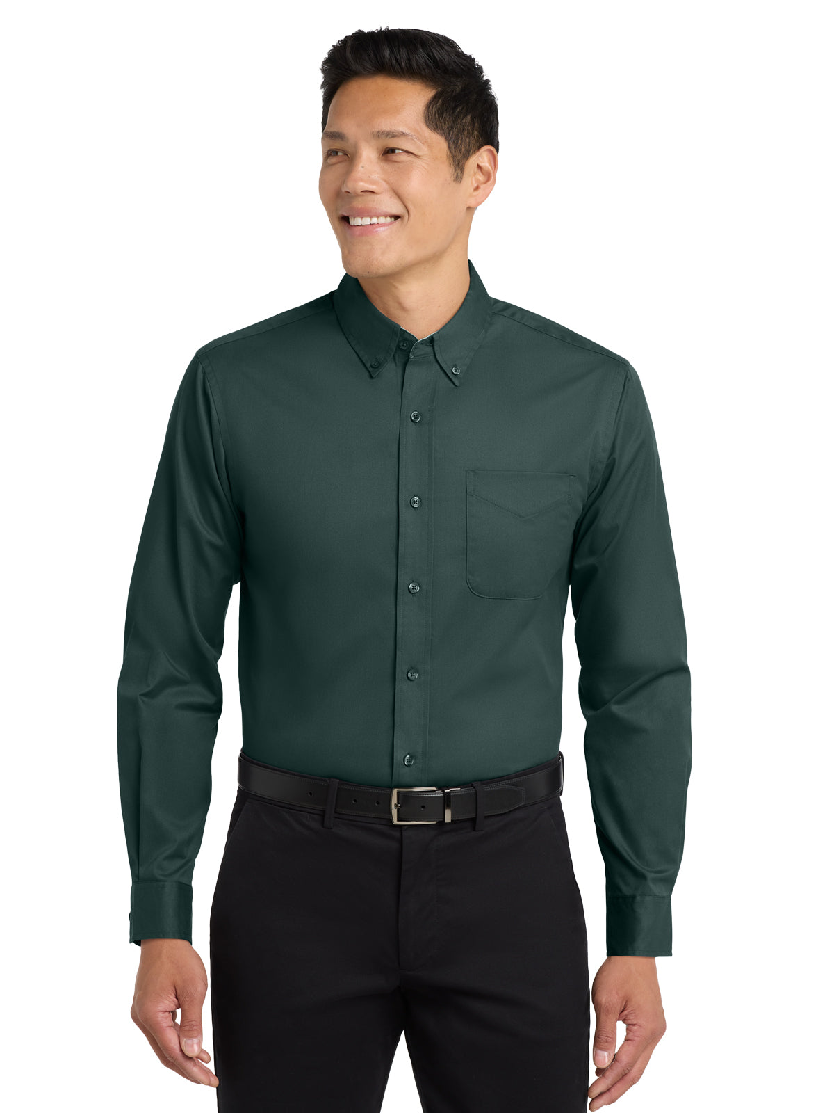 Men's Long Sleeve Easy Case Shirt - S608ES - Dark Green/Navy