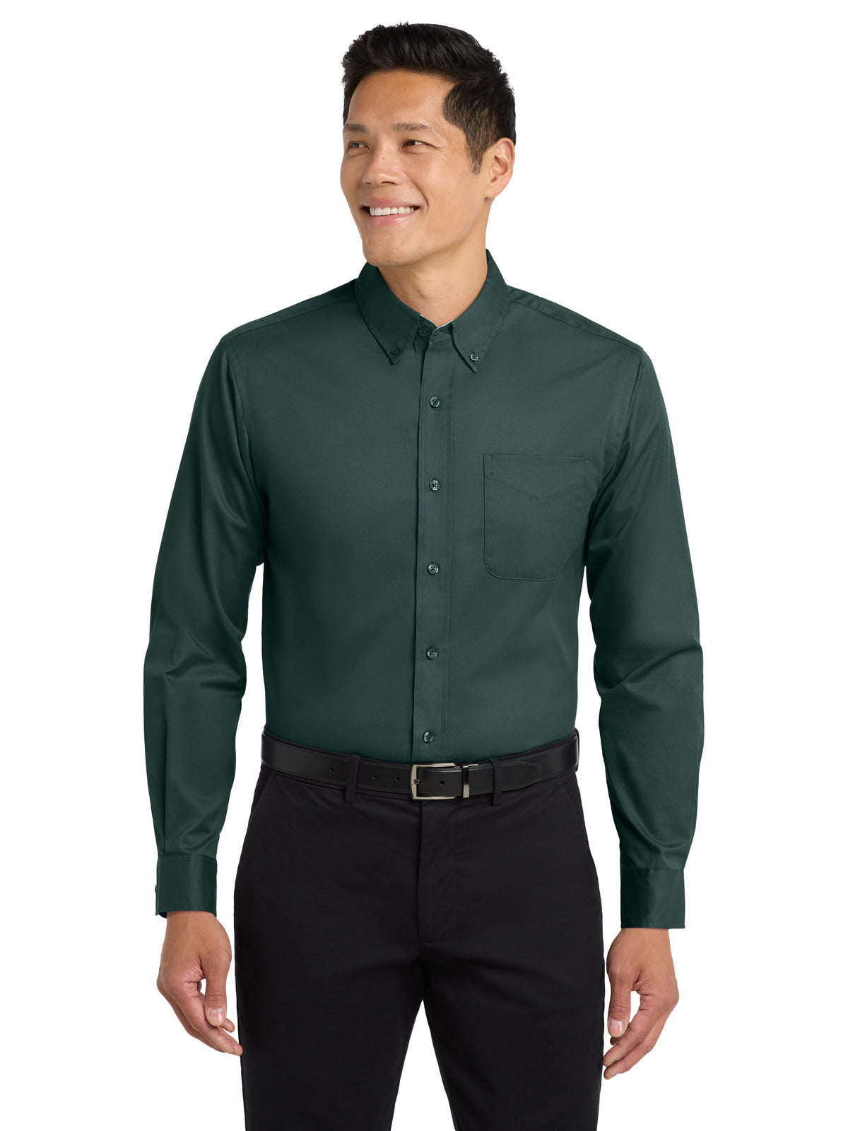 Men's Long Sleeve Easy Case Shirt - S608ES - Dark Green/Navy