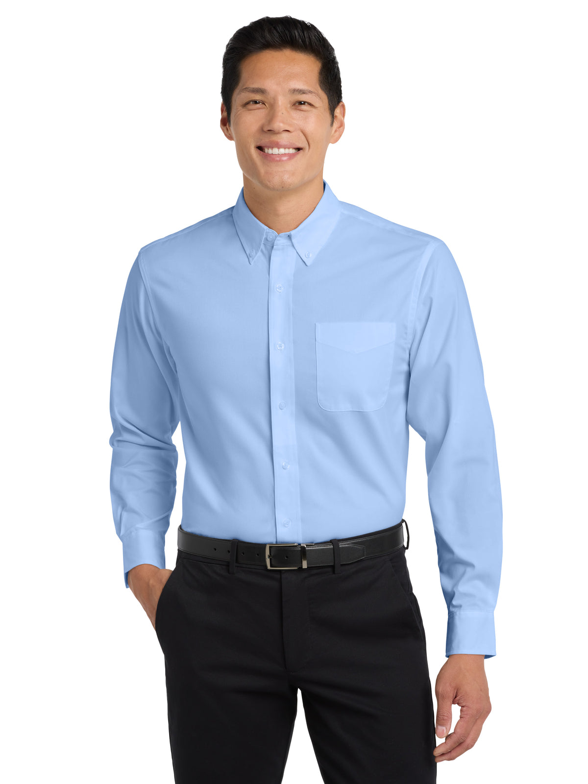 Men's Long Sleeve Easy Case Shirt - S608ES - Light Blue/Light Stone