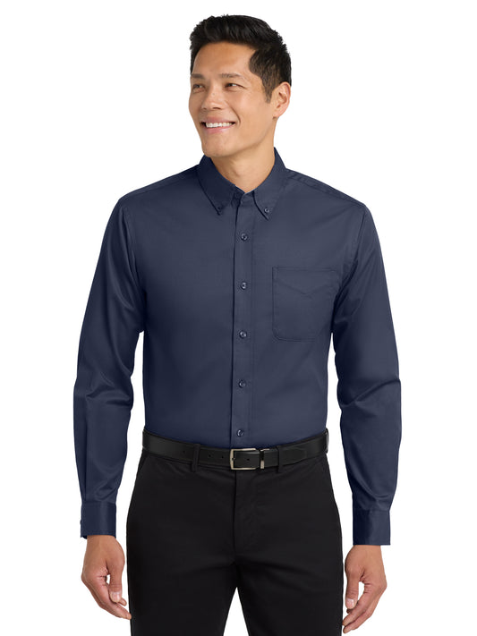 Men's Long Sleeve Easy Case Shirt - S608ES - Navy/Light Stone