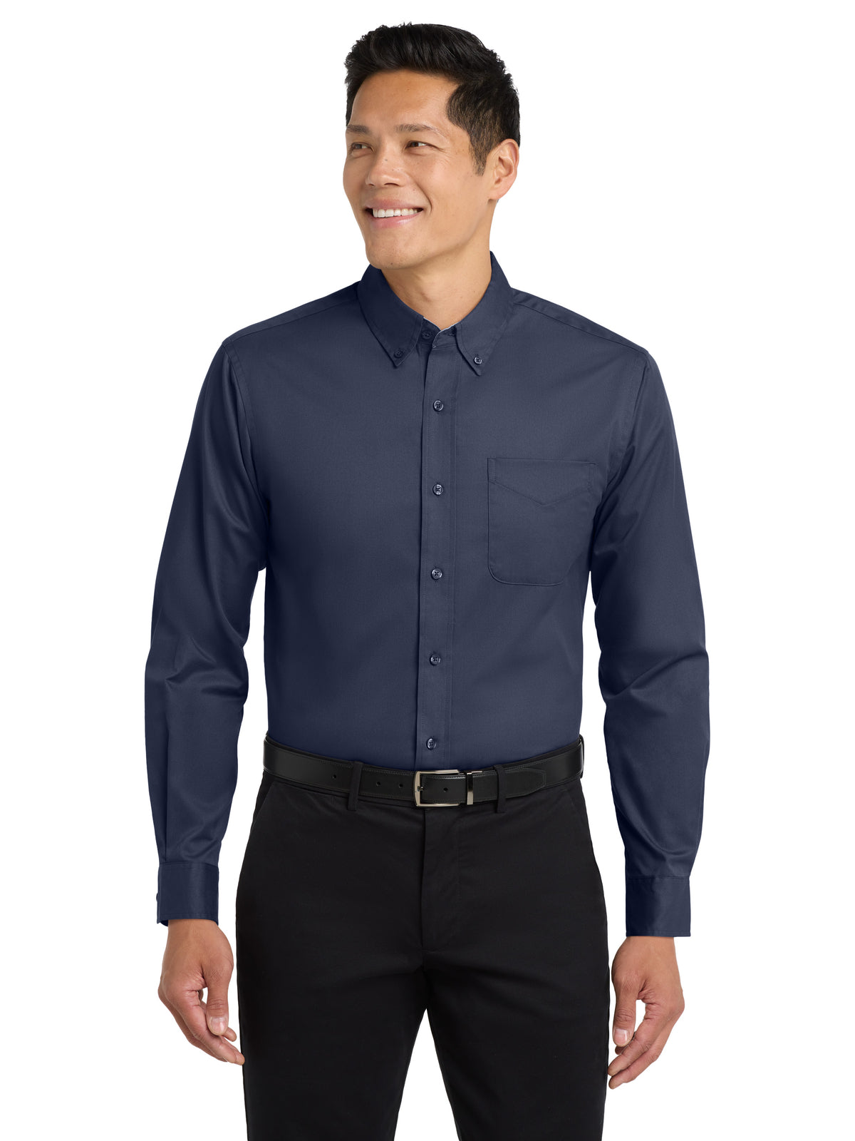 Men's Long Sleeve Easy Case Shirt - S608ES - Navy/Light Stone