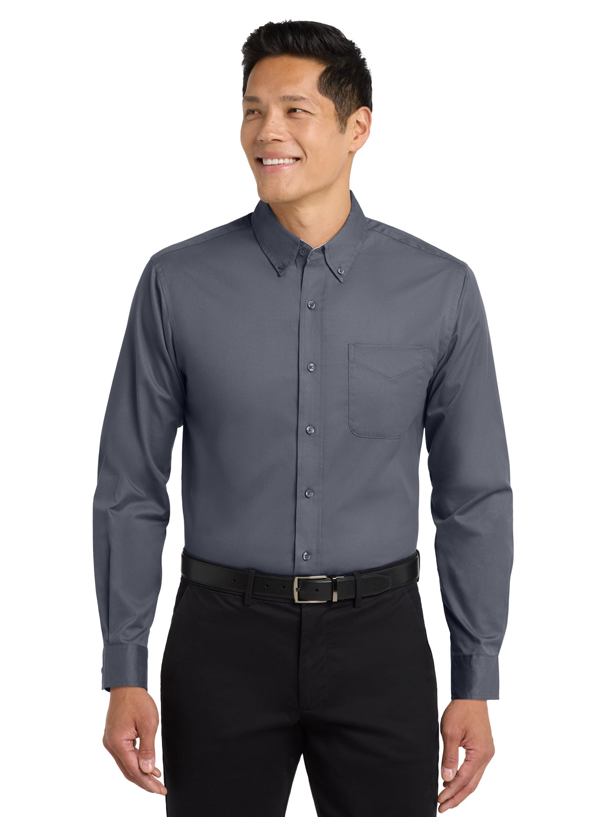 Men's Long Sleeve Easy Case Shirt - S608ES - Steel Grey/Light Stone