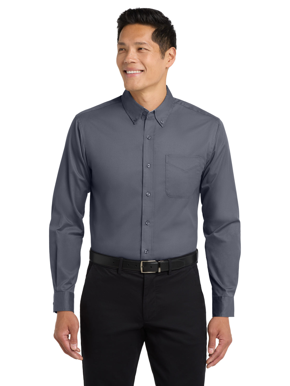Men's Long Sleeve Easy Case Shirt - S608ES - Steel Grey/Light Stone