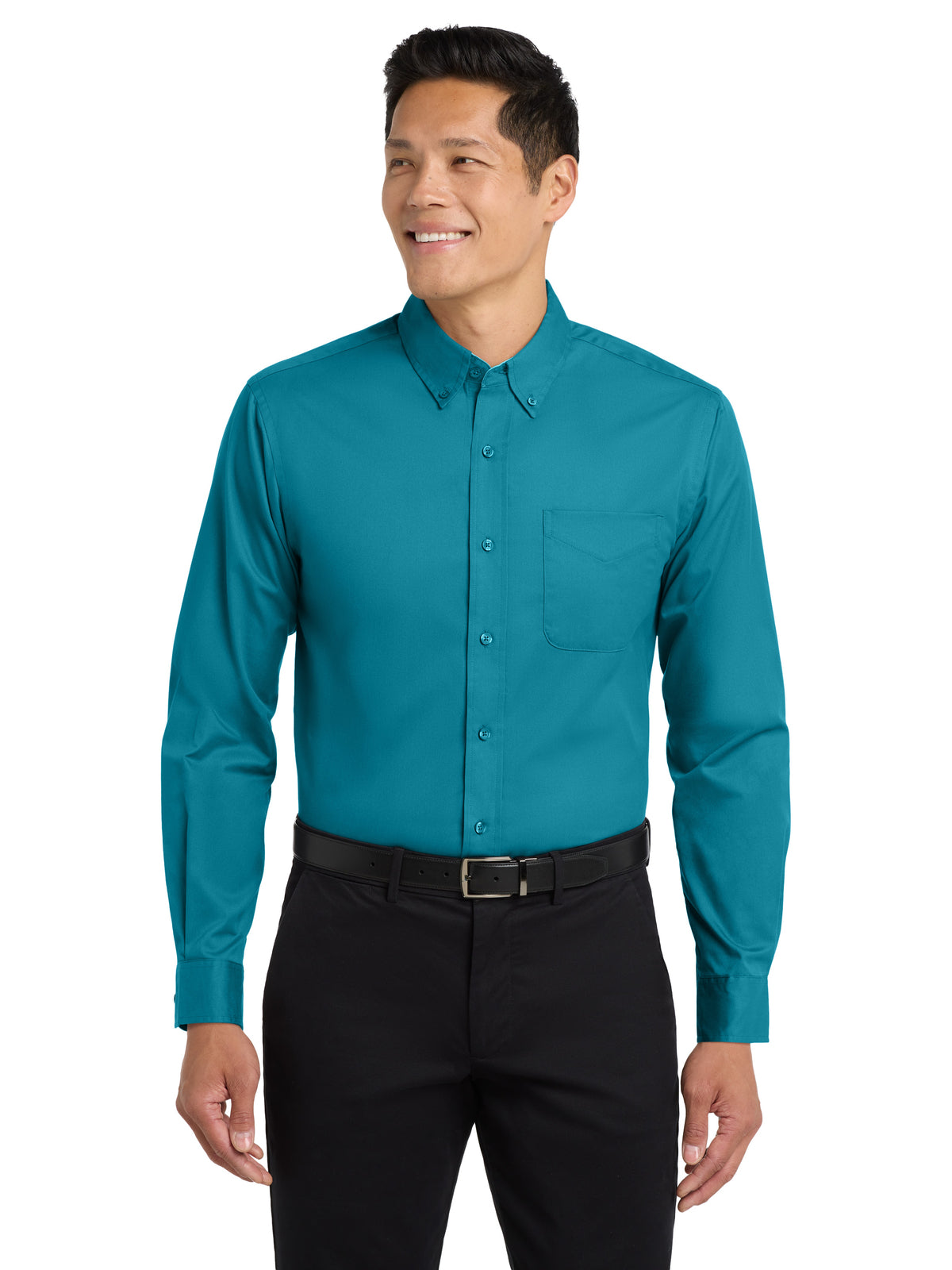 Men's Long Sleeve Easy Case Shirt - S608ES - Teal Green