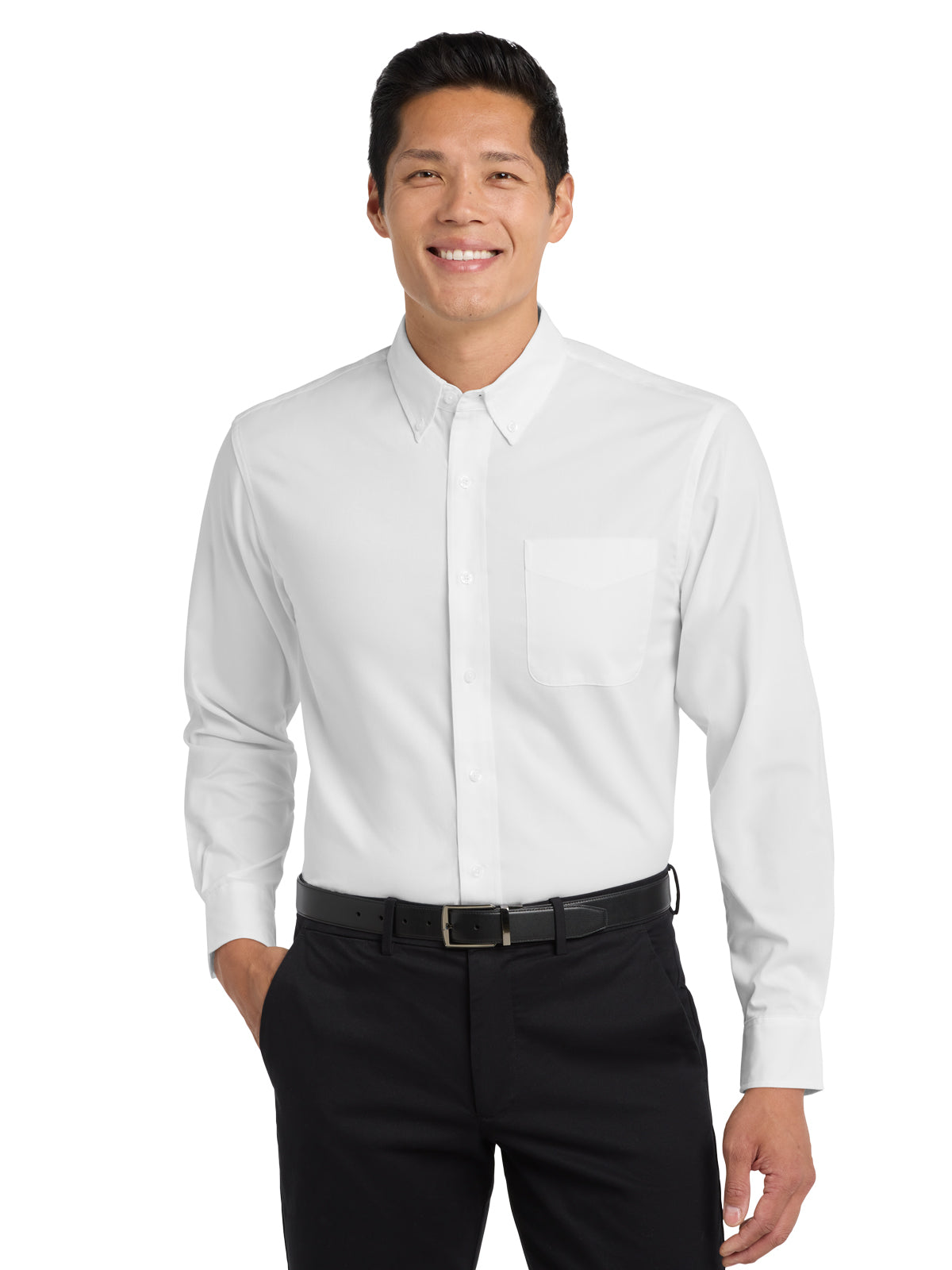 Men's Long Sleeve Easy Case Shirt - S608ES - White/Light Stone