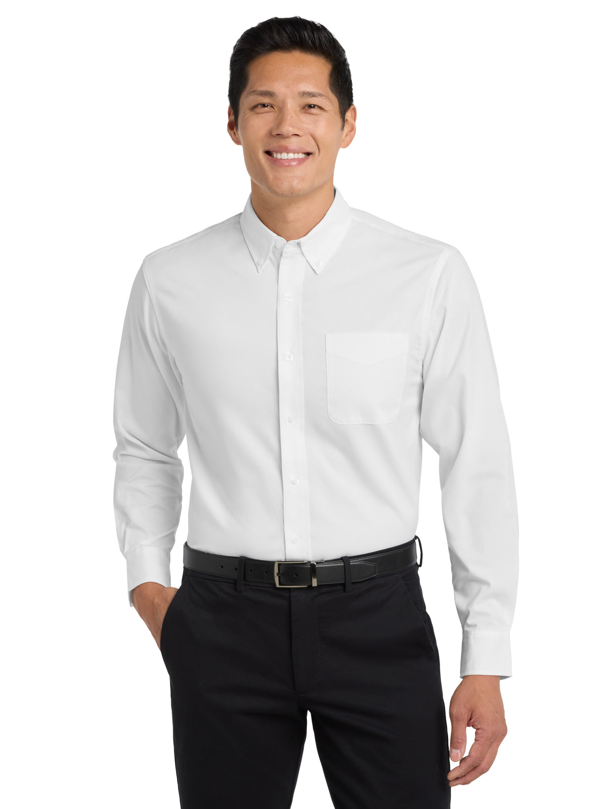 Men's Long Sleeve Easy Case Shirt - S608ES - White/Light Stone