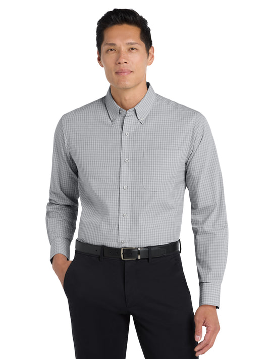 Men's Plaid Pattern Easy Care Shirt - S639 - Charcoal