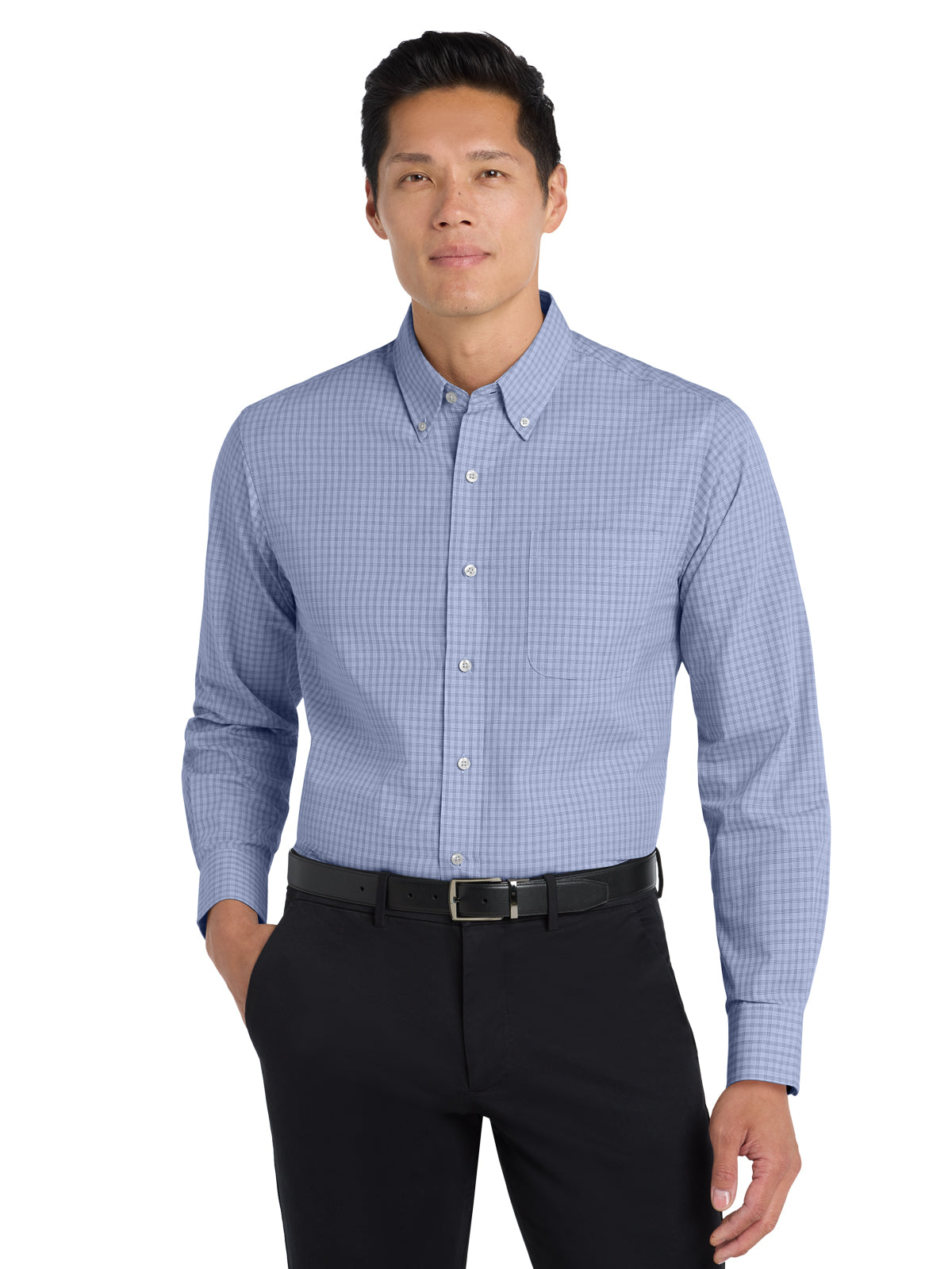Men's Plaid Pattern Easy Care Shirt - S639 - Navy