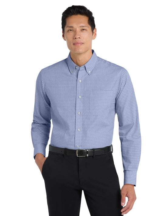 Men's Plaid Pattern Easy Care Shirt - S639 - Navy