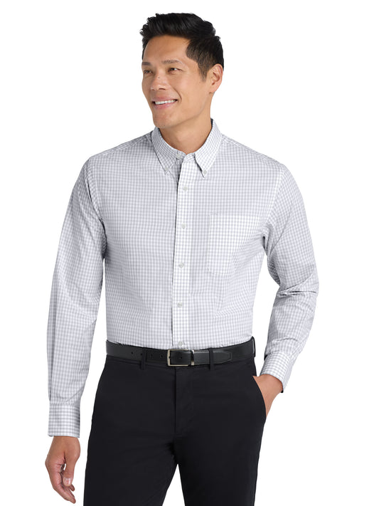 Men's Plaid Pattern Easy Care Shirt - S639 - White