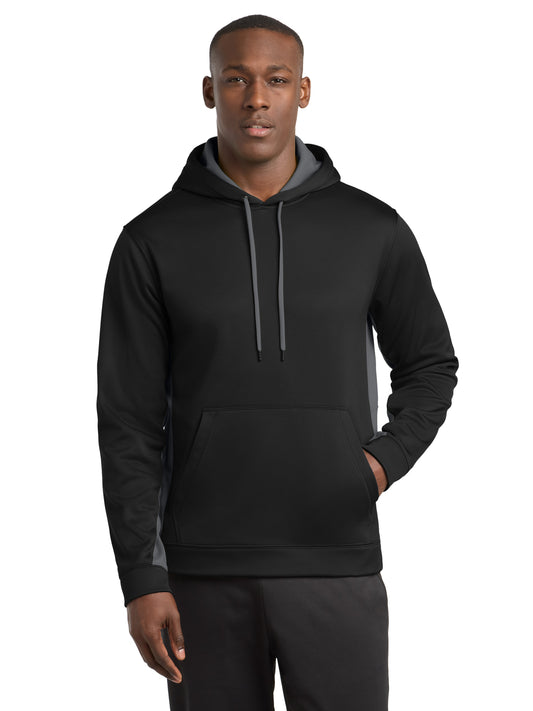 Men's Sport-Wick Fleece Colorblock Pullover Hooded Sweatshirt - ST235 - Black/Dark Smoke Grey