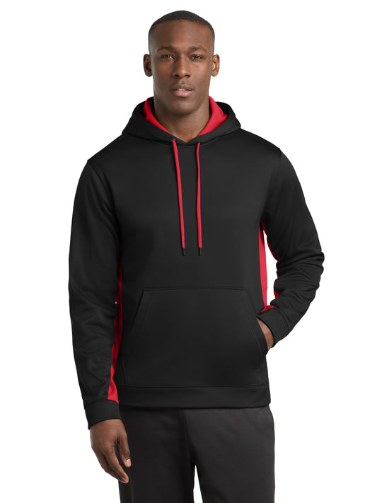 Men's Sport-Wick Fleece Colorblock Pullover Hooded Sweatshirt - ST235 - Black/Deep Red