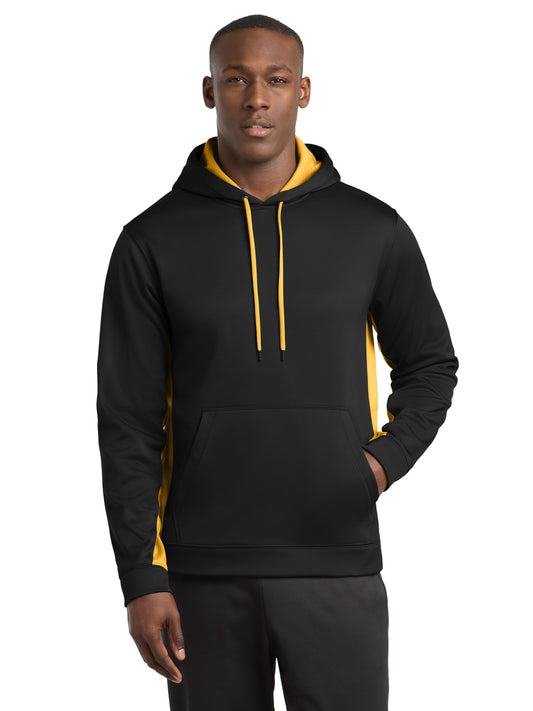Men's Sport-Wick Fleece Colorblock Pullover Hooded Sweatshirt - ST235 - Black/Gold