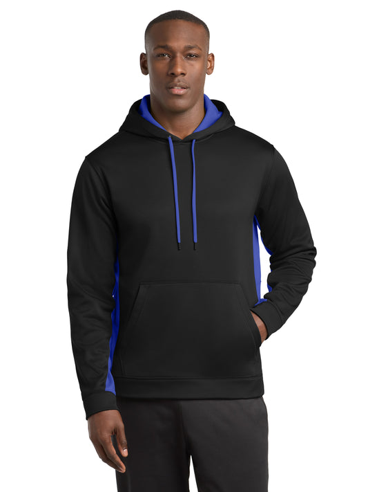 Men's Sport-Wick Fleece Colorblock Pullover Hooded Sweatshirt - ST235 - Black/True Royal