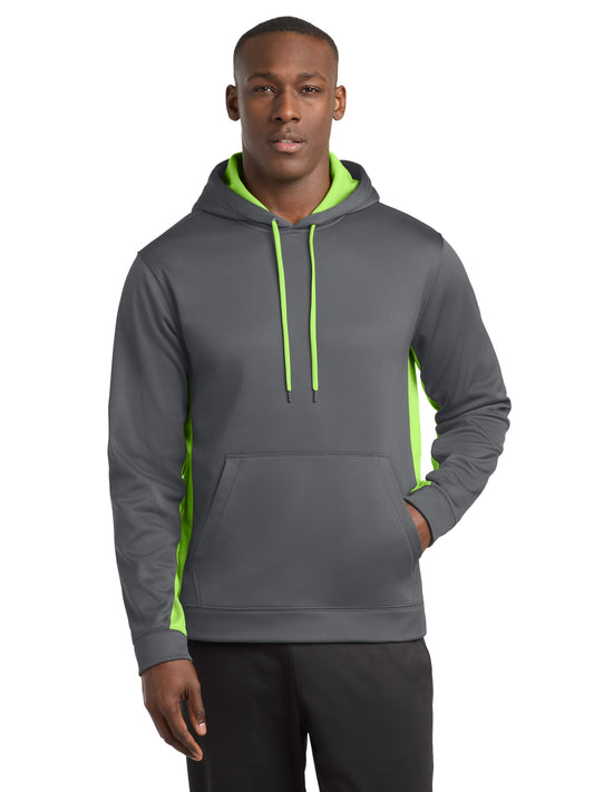 Men's Sport-Wick Fleece Colorblock Pullover Hooded Sweatshirt - ST235 - Dark Smoke Grey/Lime Shock