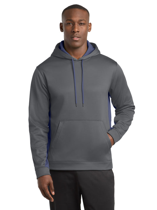 Men's Sport-Wick Fleece Colorblock Pullover Hooded Sweatshirt - ST235 - Dark Smoke Grey/Navy