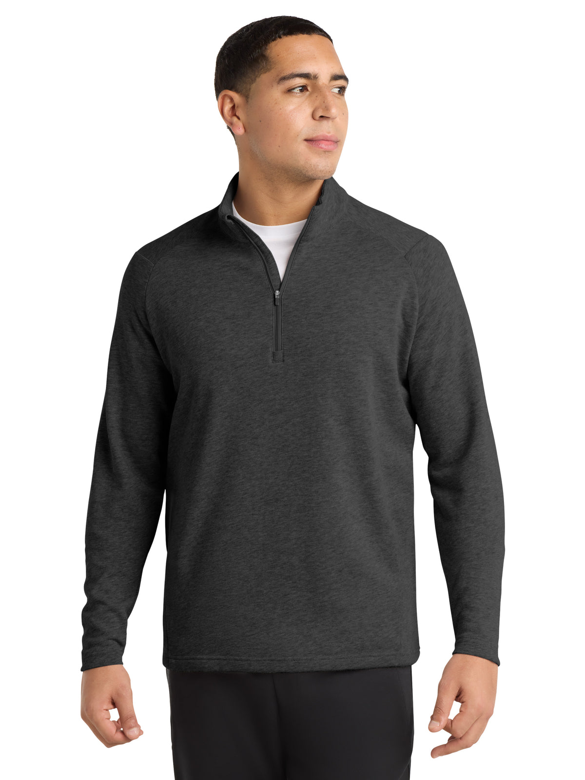 Men's Lightweight French Terry 1/4-Zip Sweatshirt - ST273 - Heather Black