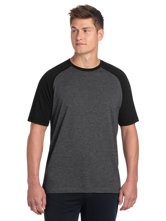 Men's Tri-Blend Wicking Raglan T-Shirt - ST400 - Black Triad Solid/Dark Grey Heather
