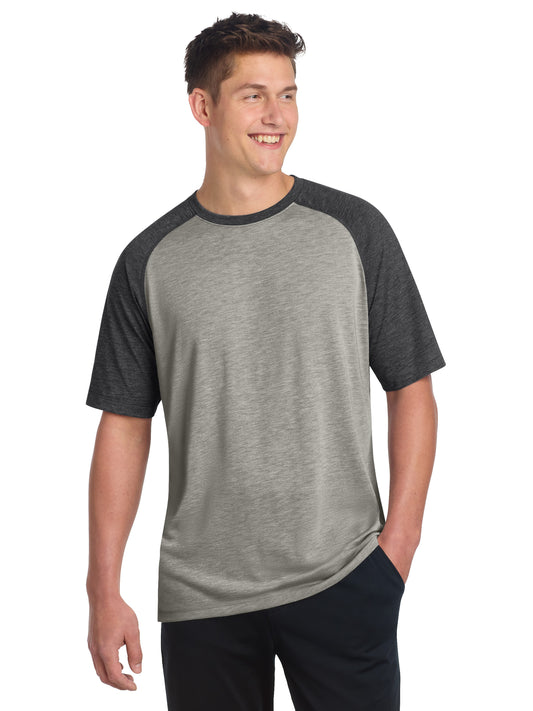 Men's Tri-Blend Wicking Raglan T-Shirt - ST400 - Dark Grey Heather/Light Grey Heather