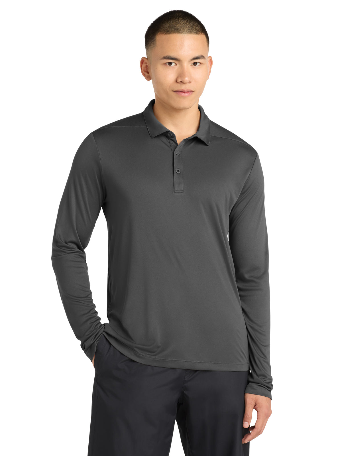 Men's Posi-UV Pro Long Sleeve Polo - ST520LS - Dark Smoke Grey